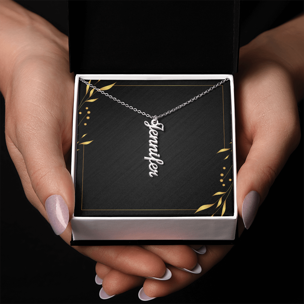 Personalised vertical name necklace in polished finish