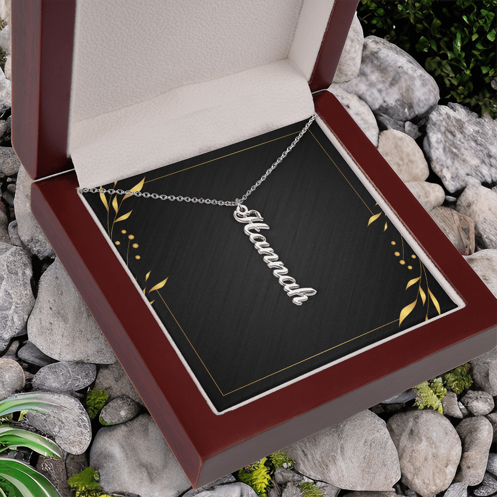 Custom vertical name necklace standard gift presentation