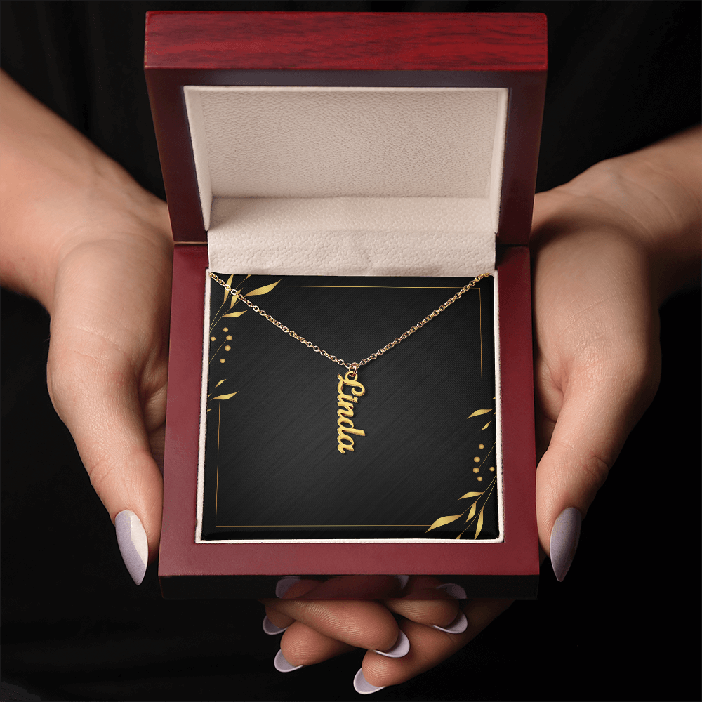 Custom vertical name necklace jewellery gift box