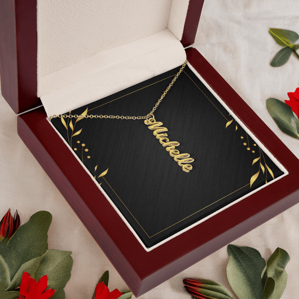 Personalised vertical name necklace luxury gift presentation