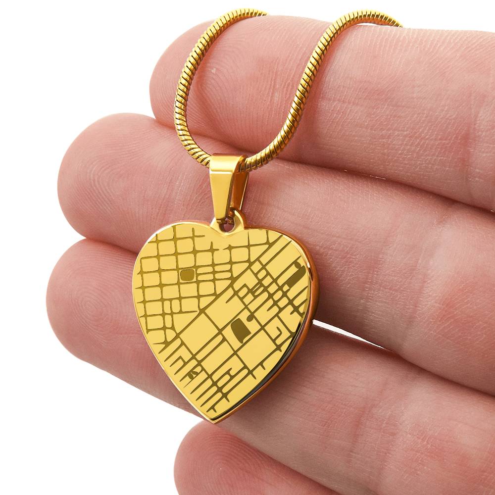 Personalised map heart necklace polished jewellery finish