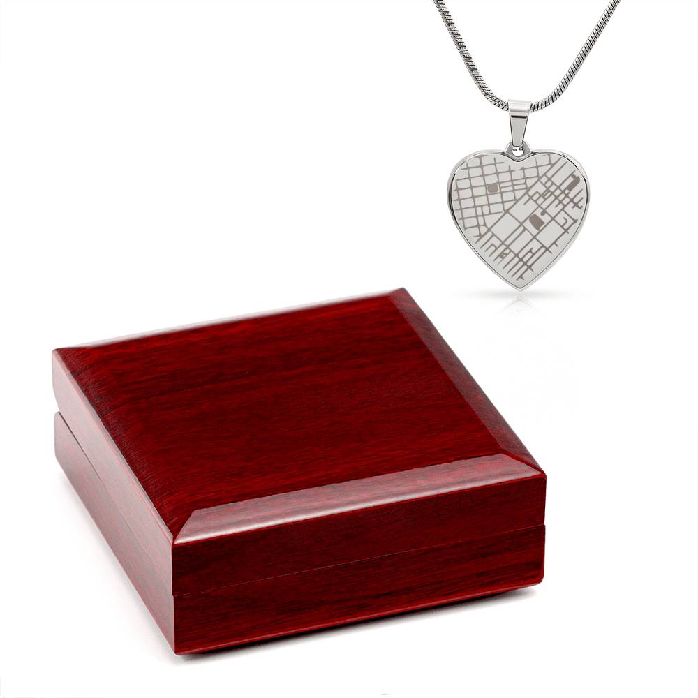 Custom location necklace with heart map design