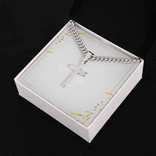 Personalised cross necklace with Cuban link chain