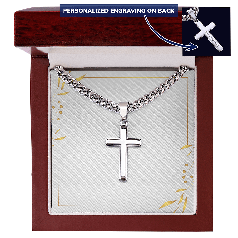 Personalised cross necklace in polished stainless steel