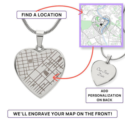 Personalised map heart necklace custom location gift